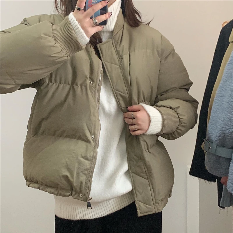 

2020 Autumn And Winter Solid Color Simple Classic Baseball Padded Jacket Warm Bread Jacket Women'S